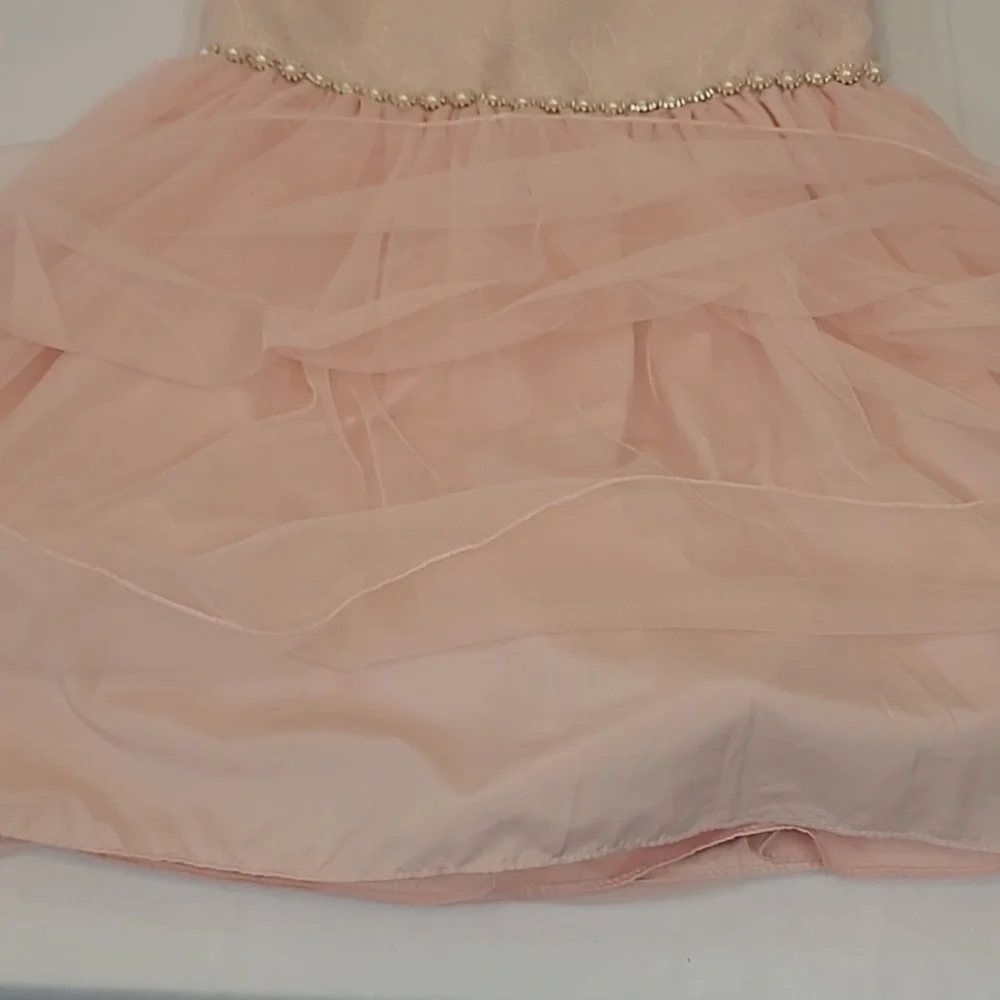 Purple Rose Girl's Skater Style Peachy Pink Brocade Sleeveless Tulle Dress Sz 10